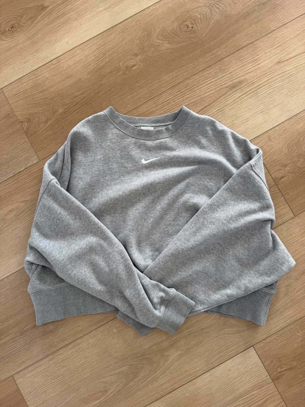 Nike Grey Crop Crewneck Sweatshirt with White Swoosh